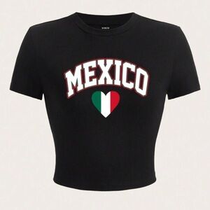 Black Mexico Graphic Crop Tee Womens XL